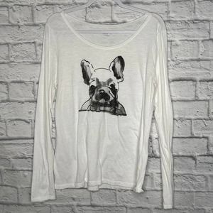 Loft White Frenchie Long Sleeve 100% Cotton T-Shirt L